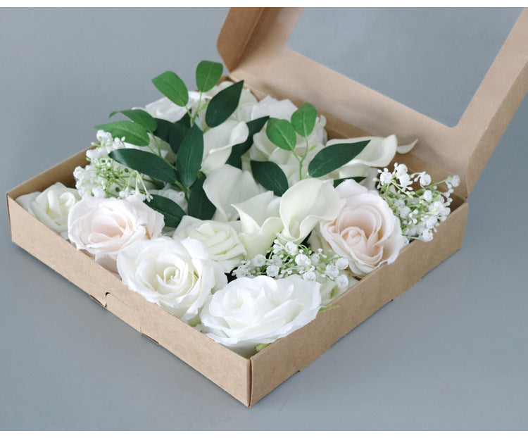 White Lily Roses Flower Box Silk Flower for Wedding Party Decor Proposal - KetieStory