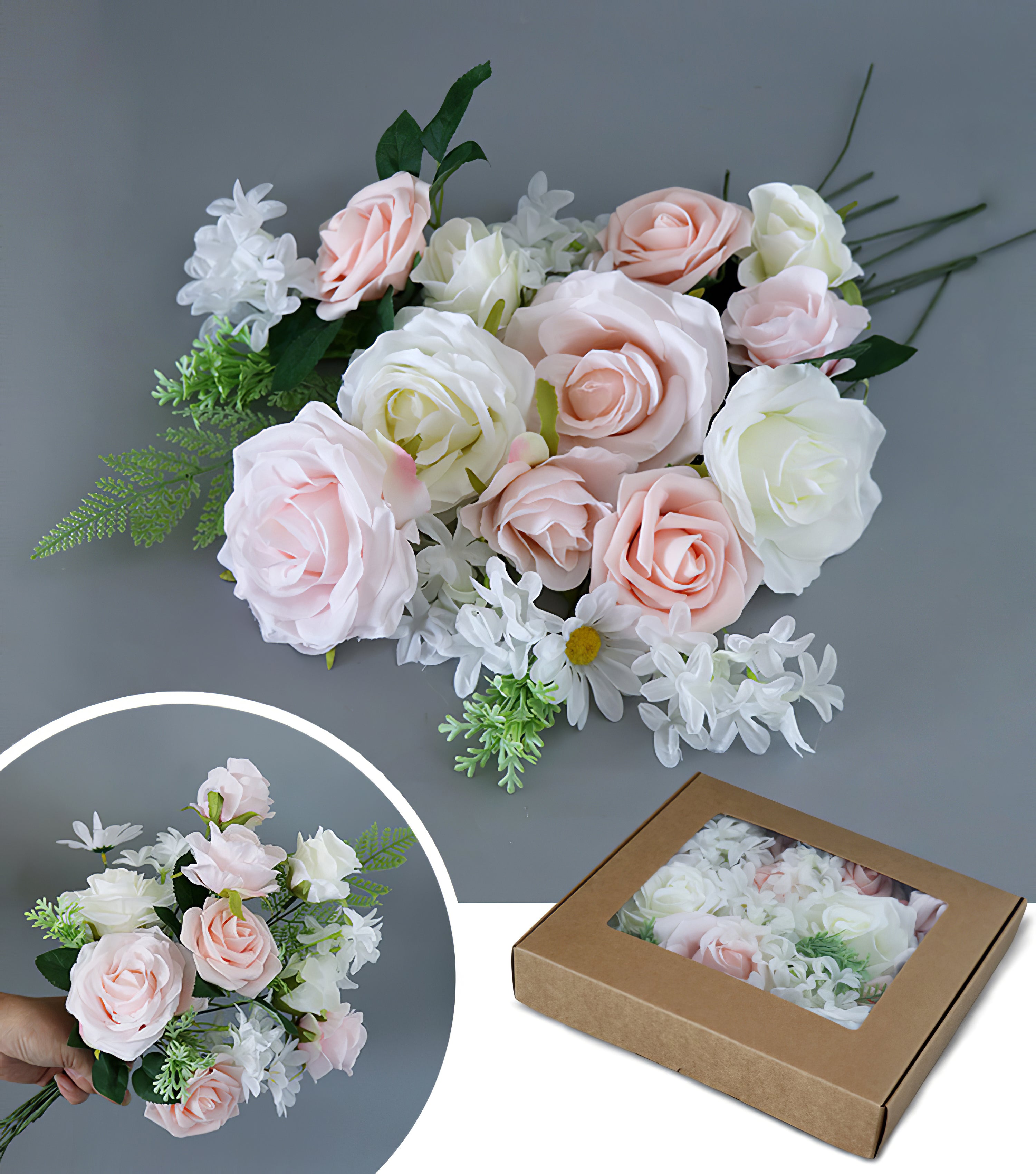 Flower Box Pink Champagne Silk Flower for Wedding Party Decor Proposal - KetieStory