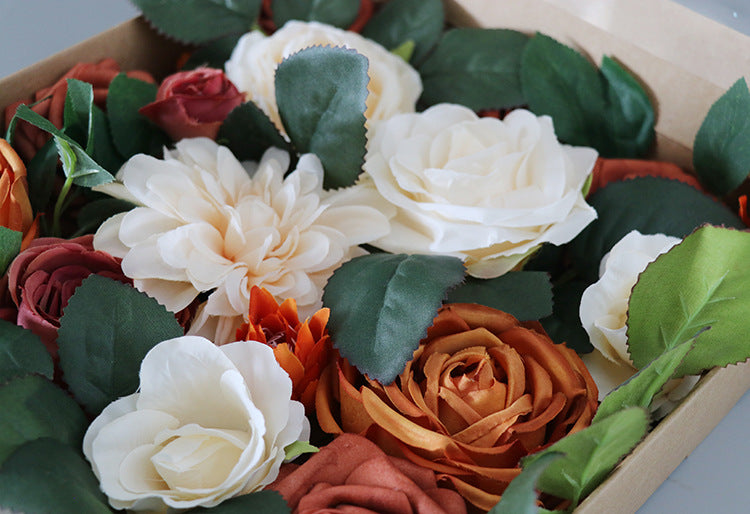 Champagne Orange Roses Flower Box Silk Flower for Wedding Party Decor Proposal - KetieStory