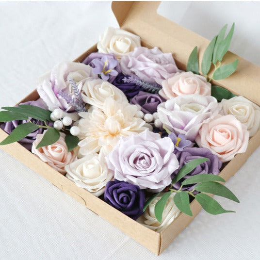 Champagne Purple Roses Flower Box Silk Flower for Wedding Party Decor Proposal - KetieStory