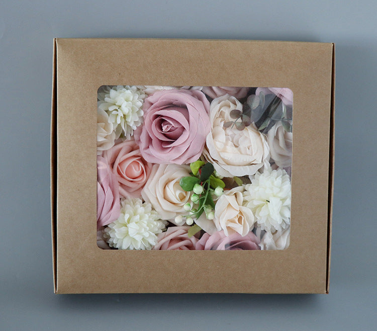Pink Champagne Roses Flower Box Silk Flower for Wedding Party Decor Proposal - KetieStory