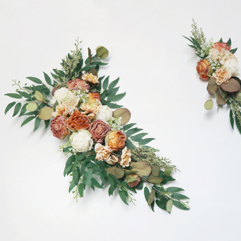 Wedding Arch Flowers Decor with Champagne Orange Burnt Roses - KetieStory