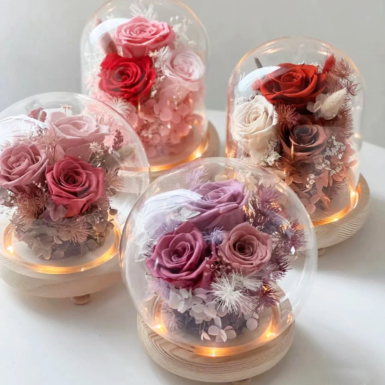 Preserved Flower Pink Red Dome Glass for Wedding Party Decor Proposal - KetieStory