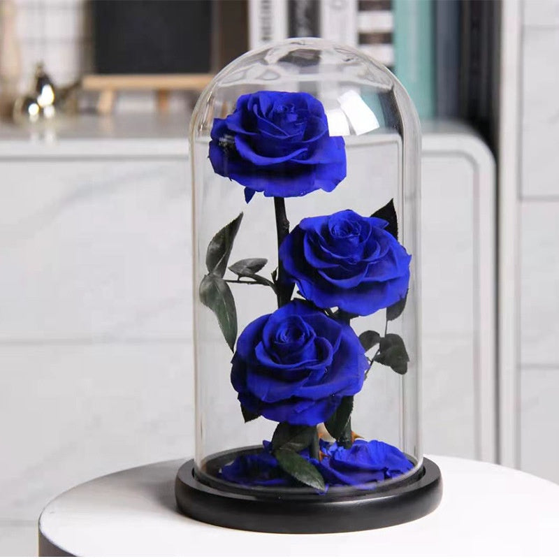 Preserved Flower Roses Box LED Light in Glass for Wedding Party Decor - KetieStory