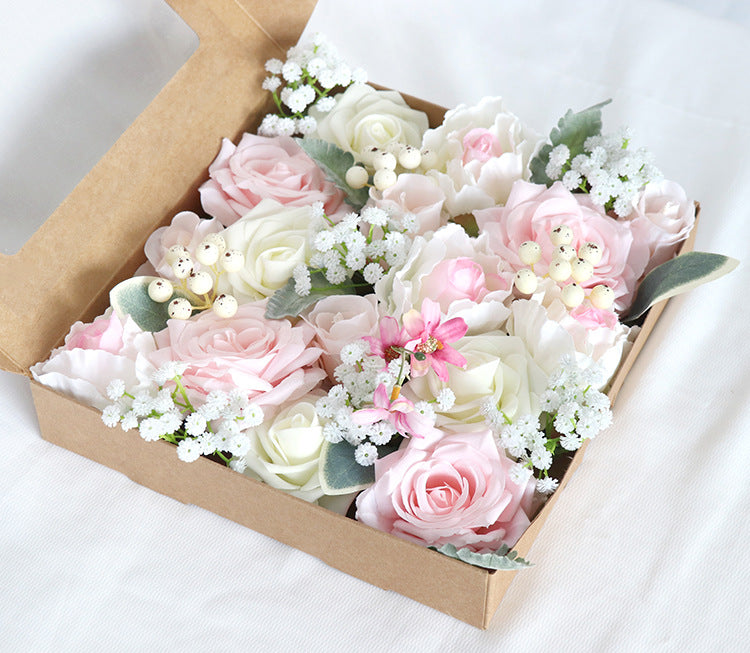 Light Pink Roses Flower Box Silk Flower for Wedding Party Decor Proposal - KetieStory