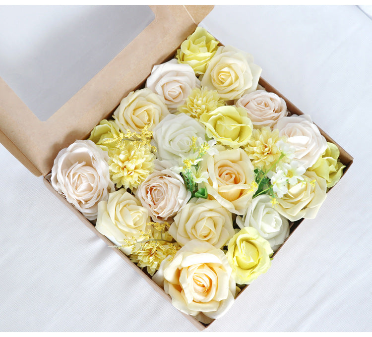 Light Yellow Roses Flower Box Silk Flower for Wedding Party Decor Proposal - KetieStory