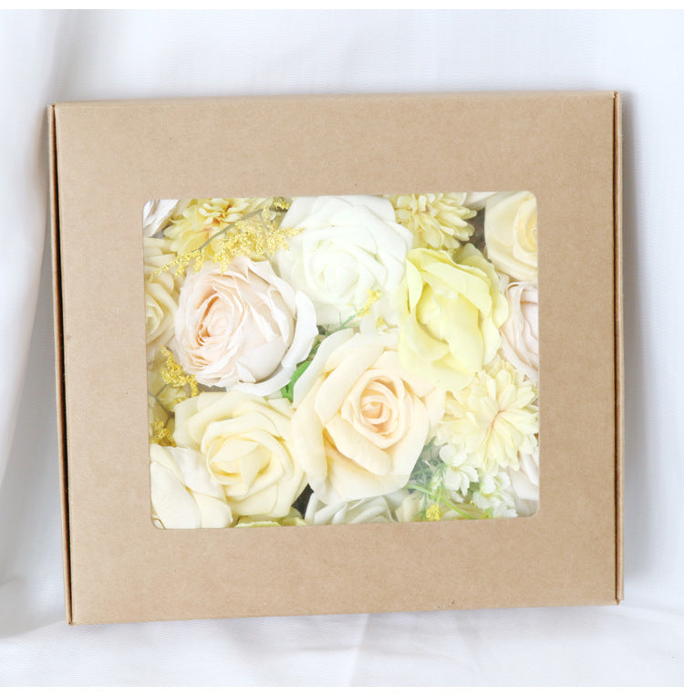 Light Yellow Roses Flower Box Silk Flower for Wedding Party Decor Proposal - KetieStory