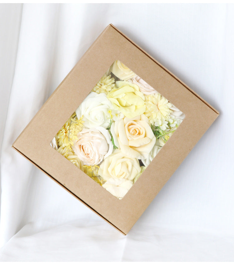 Light Yellow Roses Flower Box Silk Flower for Wedding Party Decor Proposal - KetieStory