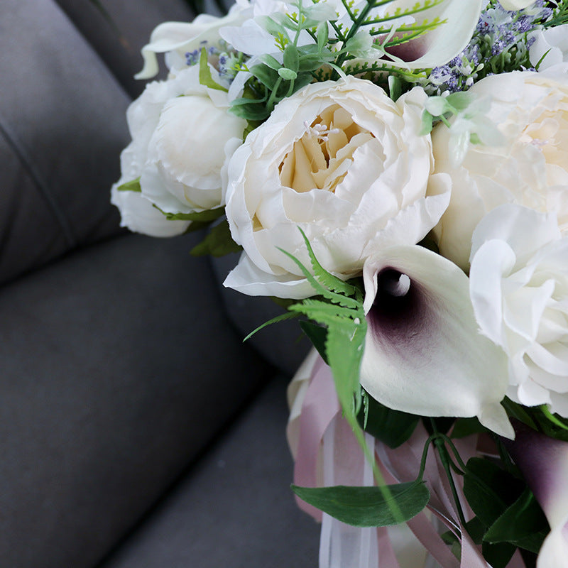 Cascade Bridal Bouquet in White Purple for Wedding Party Proposal - KetieStory