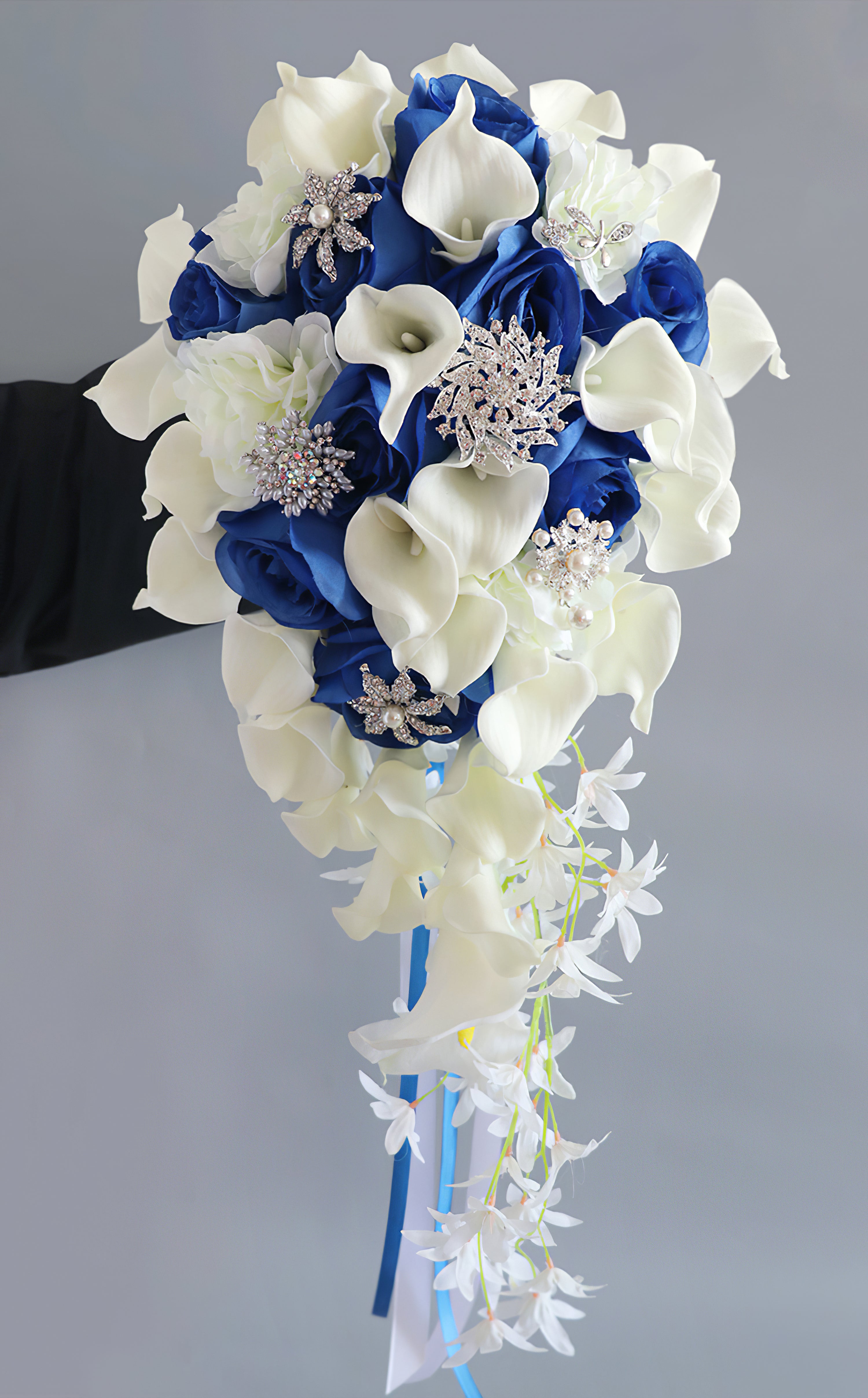 Cascade Bridal Bouquet in Mixed White Blue for Wedding Party Proposal - KetieStory