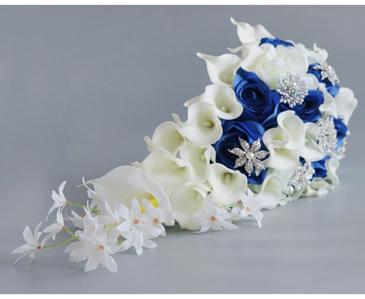 Cascade Bridal Bouquet in Mixed White Blue for Wedding Party Proposal - KetieStory