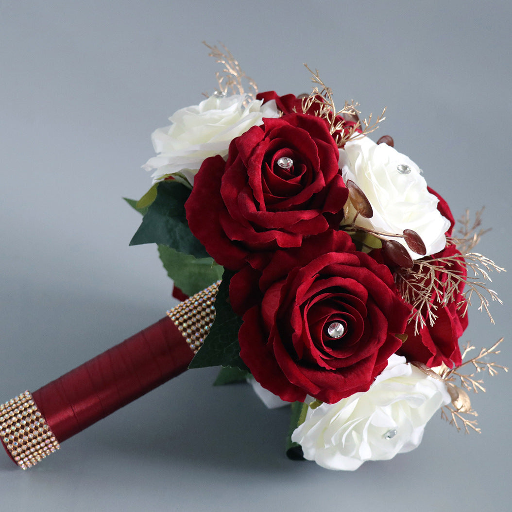 Free  Form Bridal Bouquet in Mixed White-Claret Red Roses - KetieStory