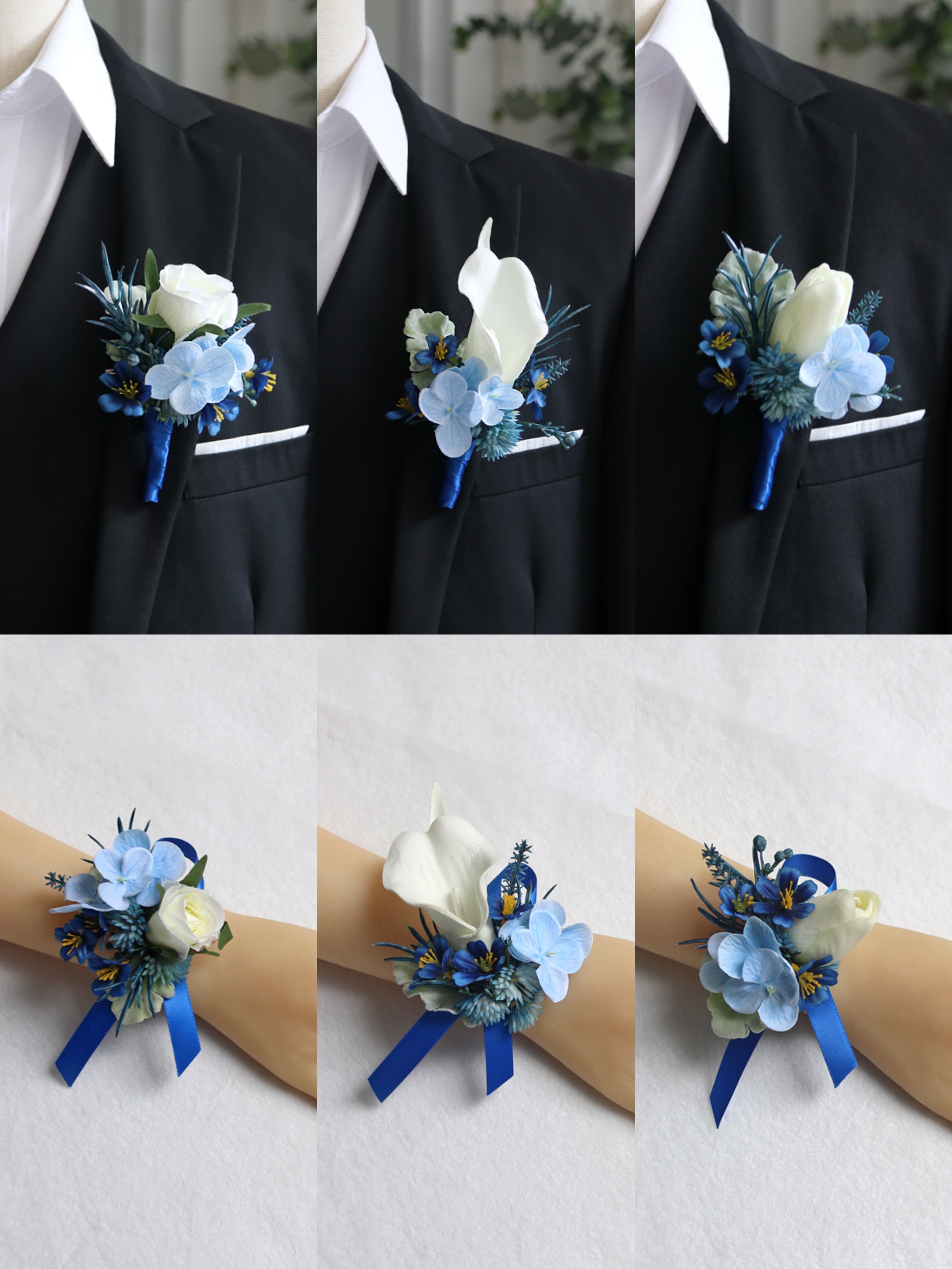 Wrist Flower Corsages Blue White Series for Wedding Party Proposal Decor - KetieStory