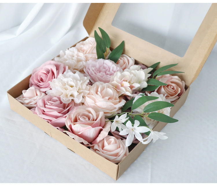 Flower Box Champagne Pink Roses Silk Flower for Wedding Party Decor Proposal - KetieStory