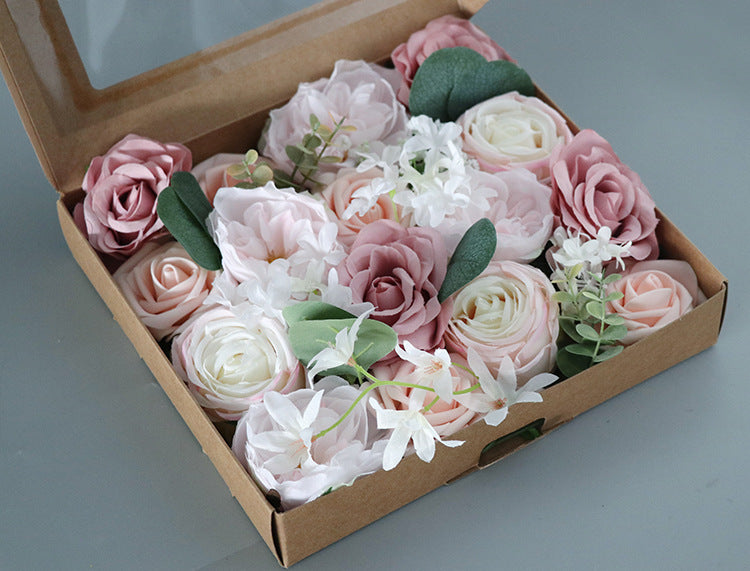 Pink White Roses Flower Box Silk Flower for Wedding Party Decor Proposal - KetieStory