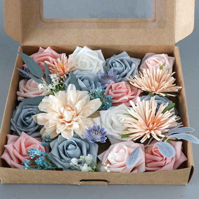 Flower Box Pink Blue Silk Flower for Wedding Party Decor Proposal - KetieStory