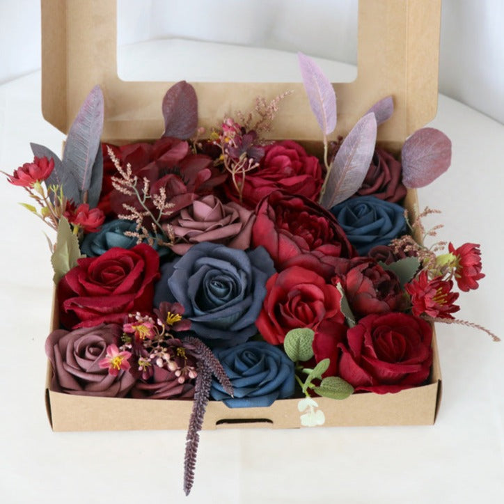 Red Blue Flower Box Silk Flower for Wedding Party Decor Proposal - KetieStory