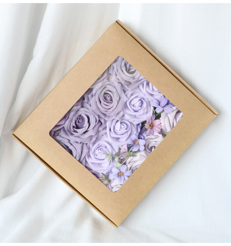 Purple Roses Flower Box Silk Flower for Wedding Party Decor Proposal - KetieStory