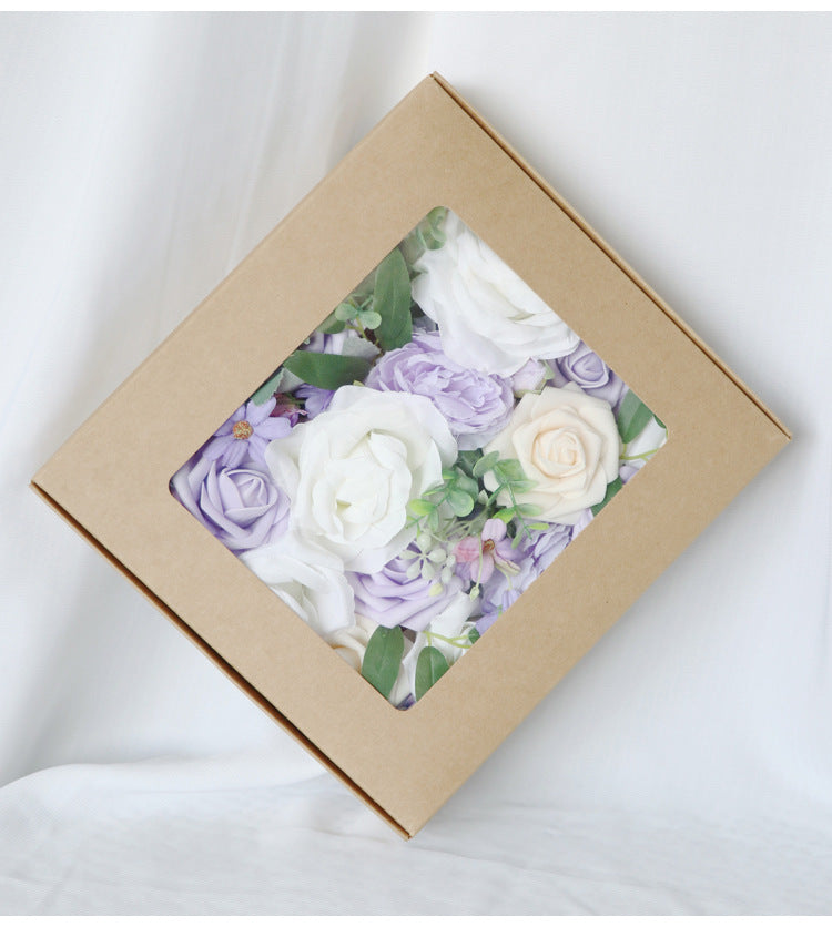 White Purple Roses Flower Box Silk Flower for Wedding Party Decor Proposal - KetieStory