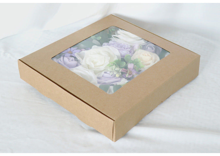 White Purple Roses Flower Box Silk Flower for Wedding Party Decor Proposal - KetieStory