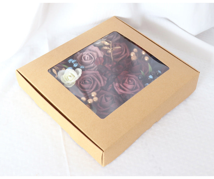 Dark Red Blue Roses Flower Box Silk Flower for Wedding Party Decor Proposal - KetieStory
