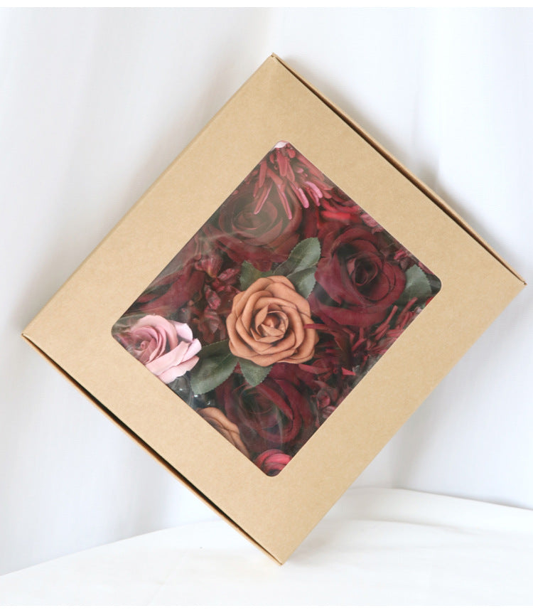 Dark Red Roses Flower Box Silk Flower for Wedding Party Decor Proposal - KetieStory