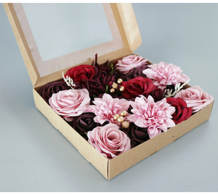 Pink Red Roses Flower Box Silk Flower for Wedding Party Decor Proposal - KetieStory