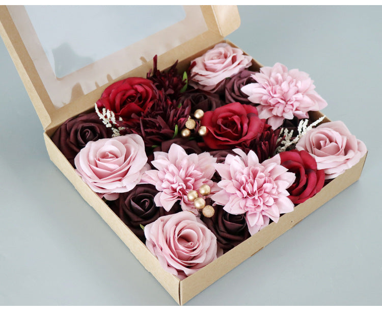 Pink Red Roses Flower Box Silk Flower for Wedding Party Decor Proposal - KetieStory