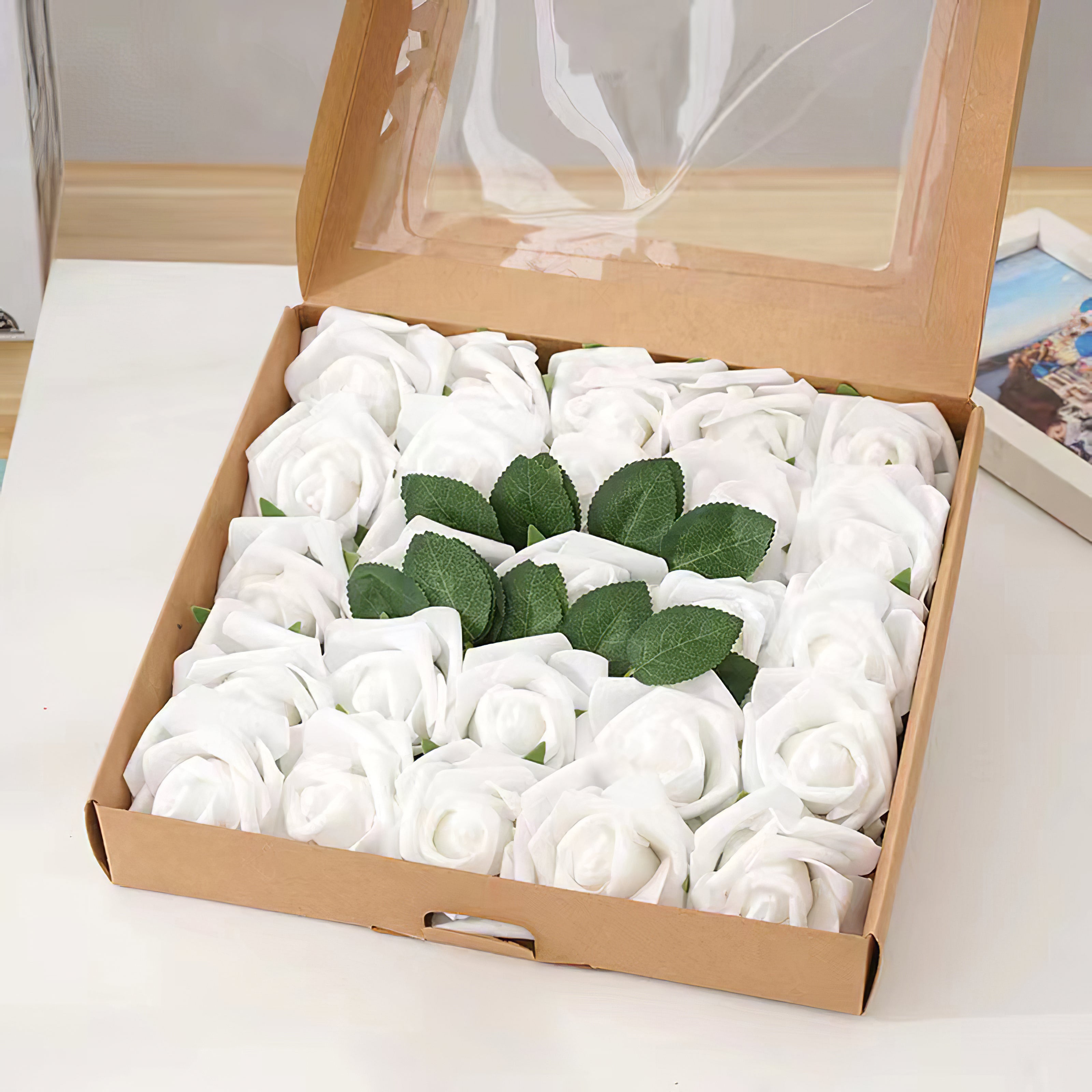 Flower Box Silk Blooming Flowers White - KetieStory